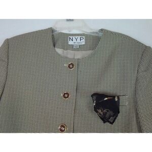 NYP Suits Ladies Blazer Sz 18 Brown Houndstooth Fully Lined 100%‎ Polyester